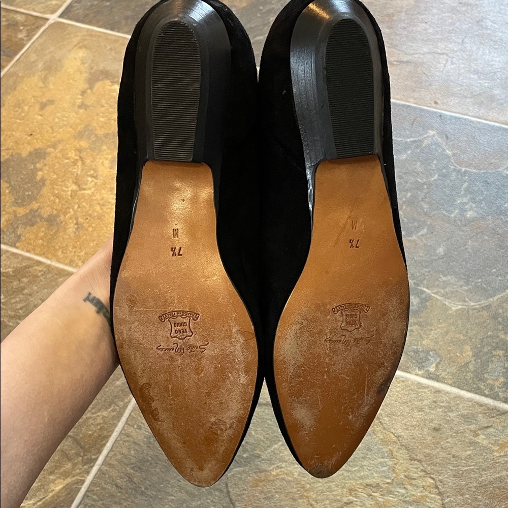 Sesto Meucci Suede Loafers with Gold and Crystal Accents - Picture 3 of 4